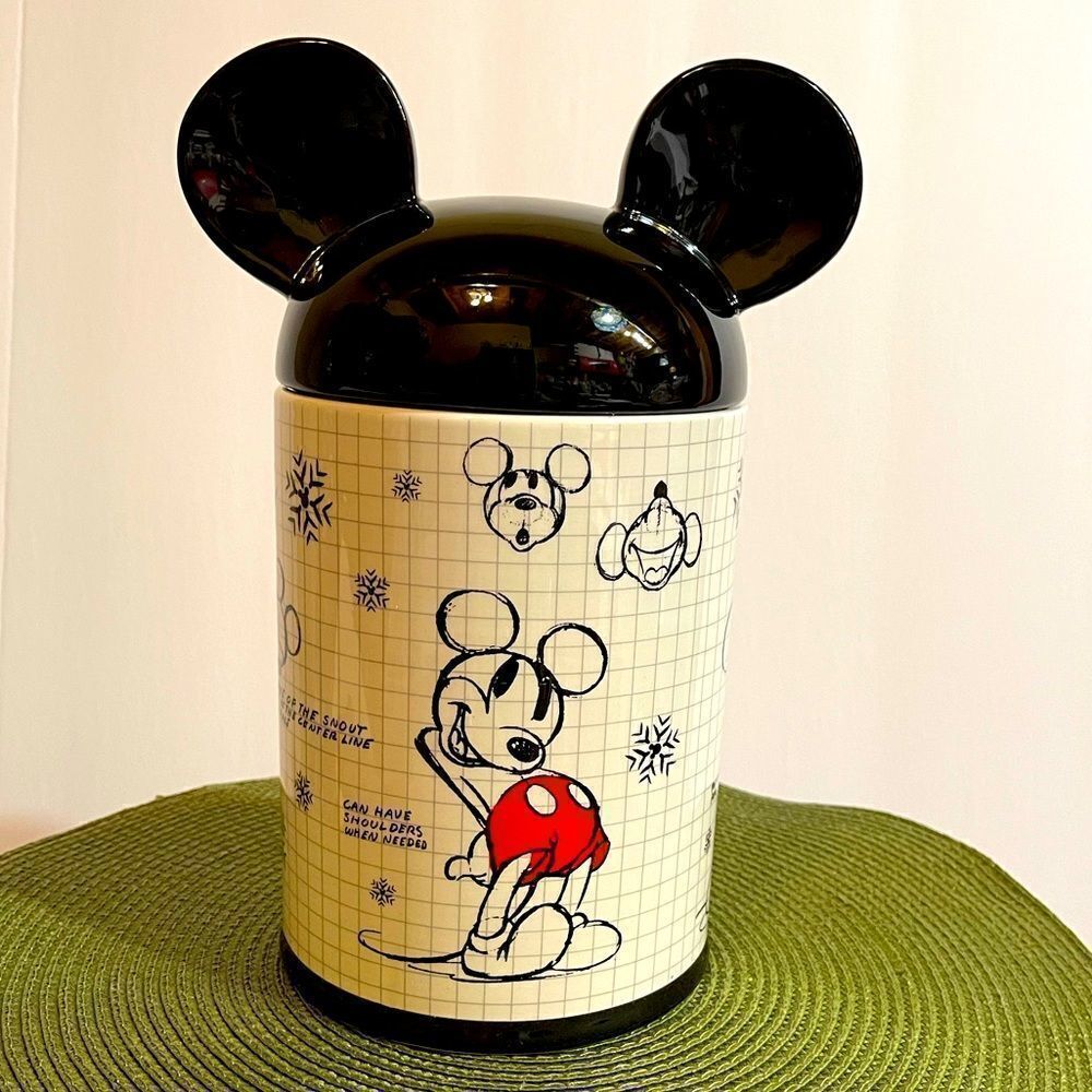 Disney Christmas Mickey Mouse Sketchbook Canister Cookie Jar NWT
